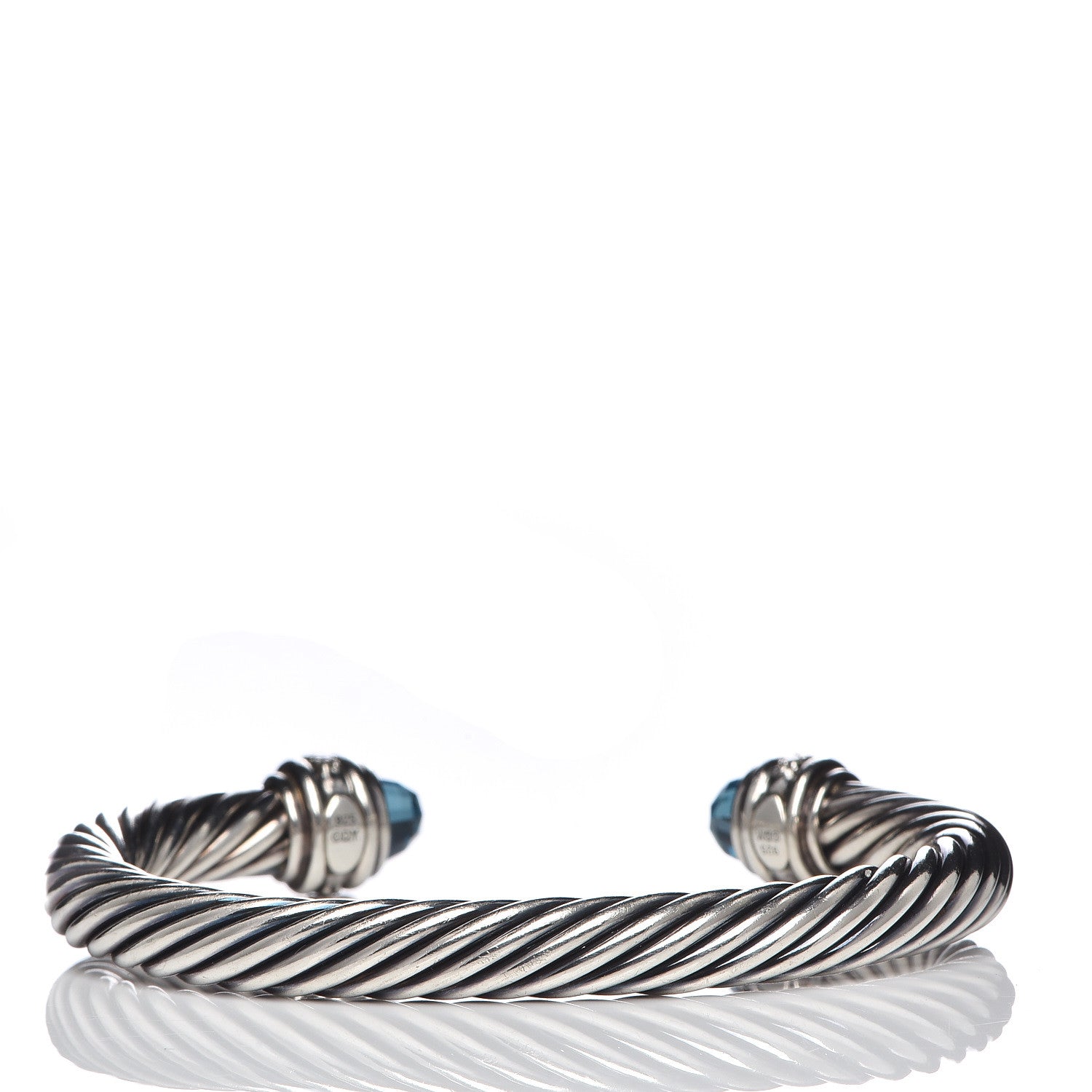 David Yurman Sterling Silver Blue Topaz Diamond 7mm Cable Classics Bracelet 3 of 5