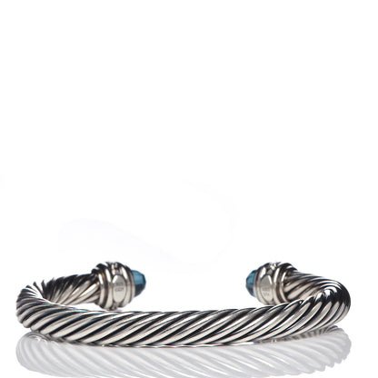 David Yurman Sterling Silver Blue Topaz Diamond 7mm Cable Classics Bracelet 3 of 5