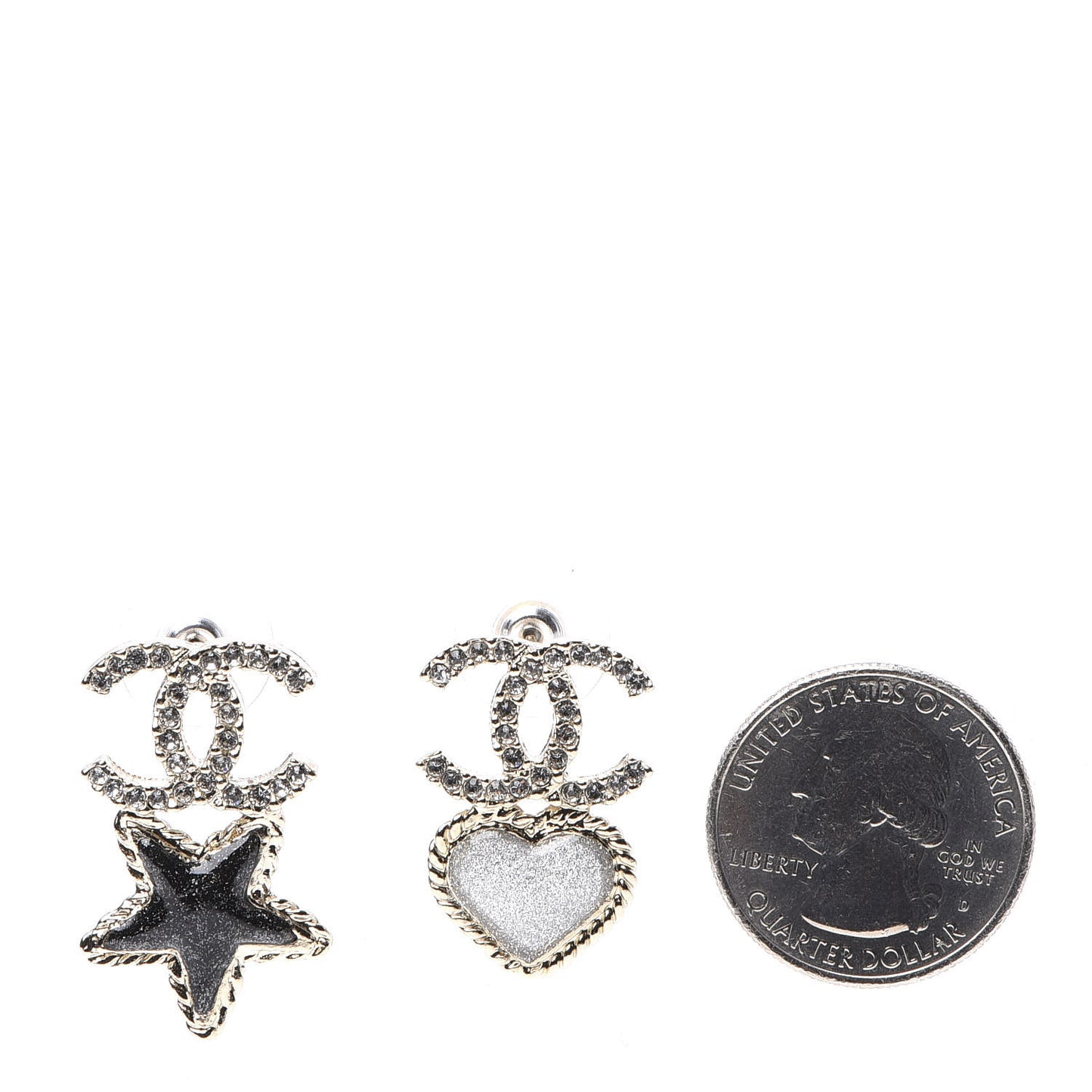Crystal Enamel CC Star Heart Earrings Gold