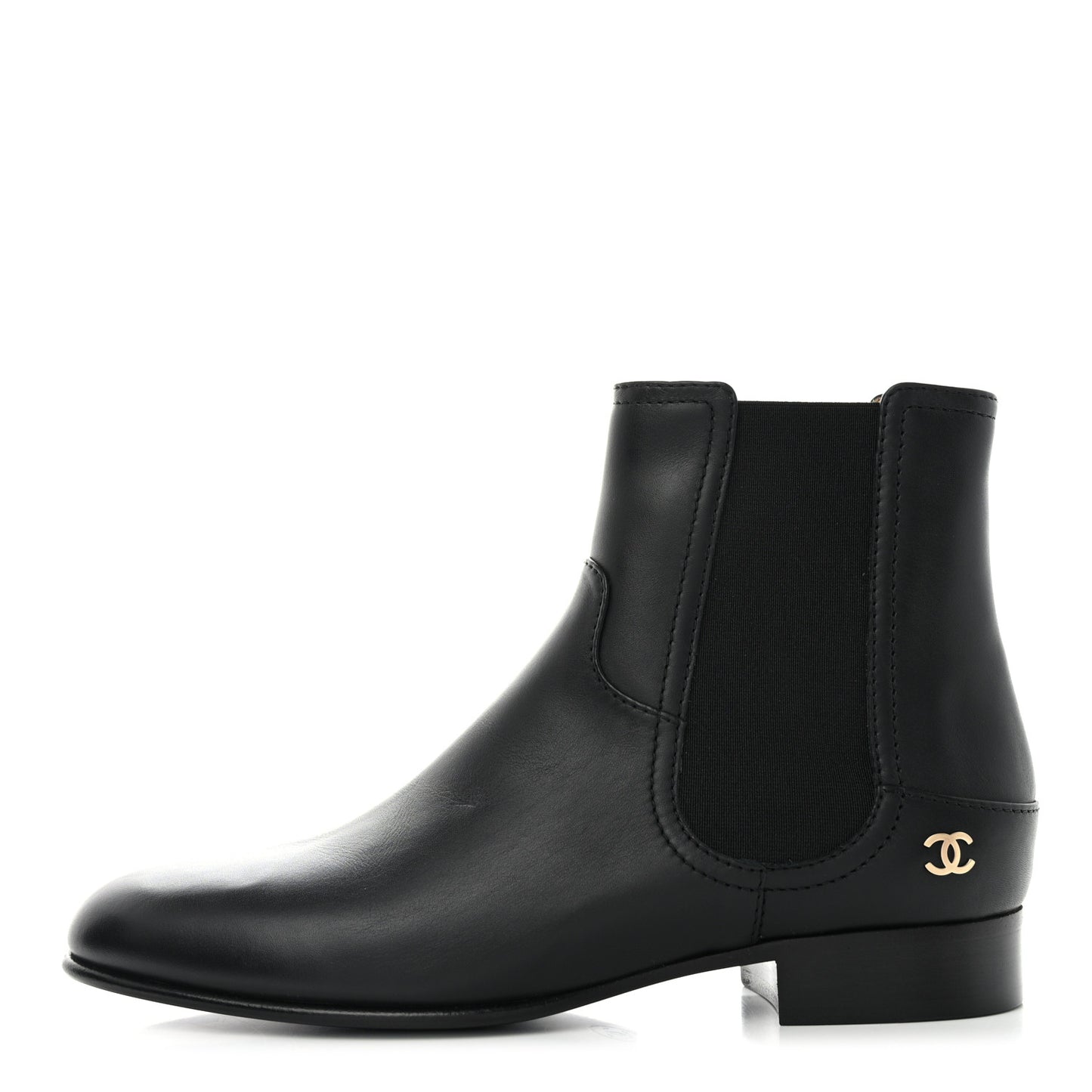Calfskin Elastic Short Boots 39.5 Black