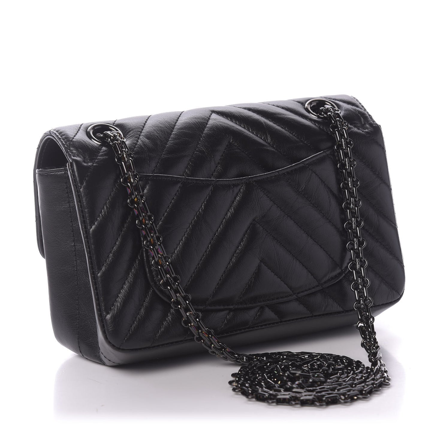 Aged Calfskin Chevron Quilted 2.55 Reissue Mini Flap So Black
