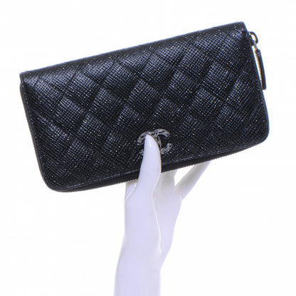 Chanel Glittered Calfskin Quilted Large Gusset Zip Wallet Black 2 of 8