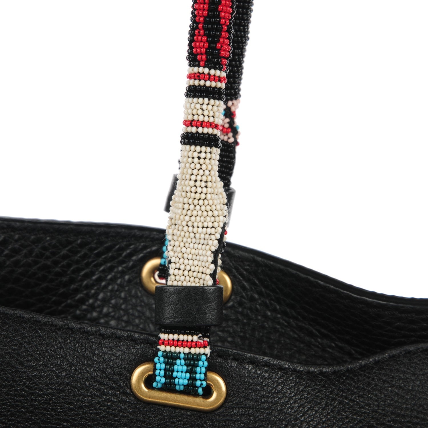 Valentino Garavani Pebbled Calfskin Beaded Medium Rockstud Tote Black 8 of 8