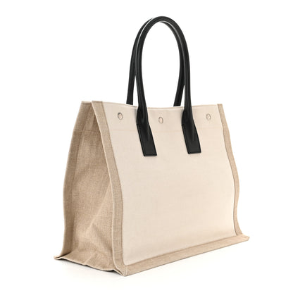 Saint Laurent Linen Calfskin Small Rive Gauche Tote Optic White 3 of 10