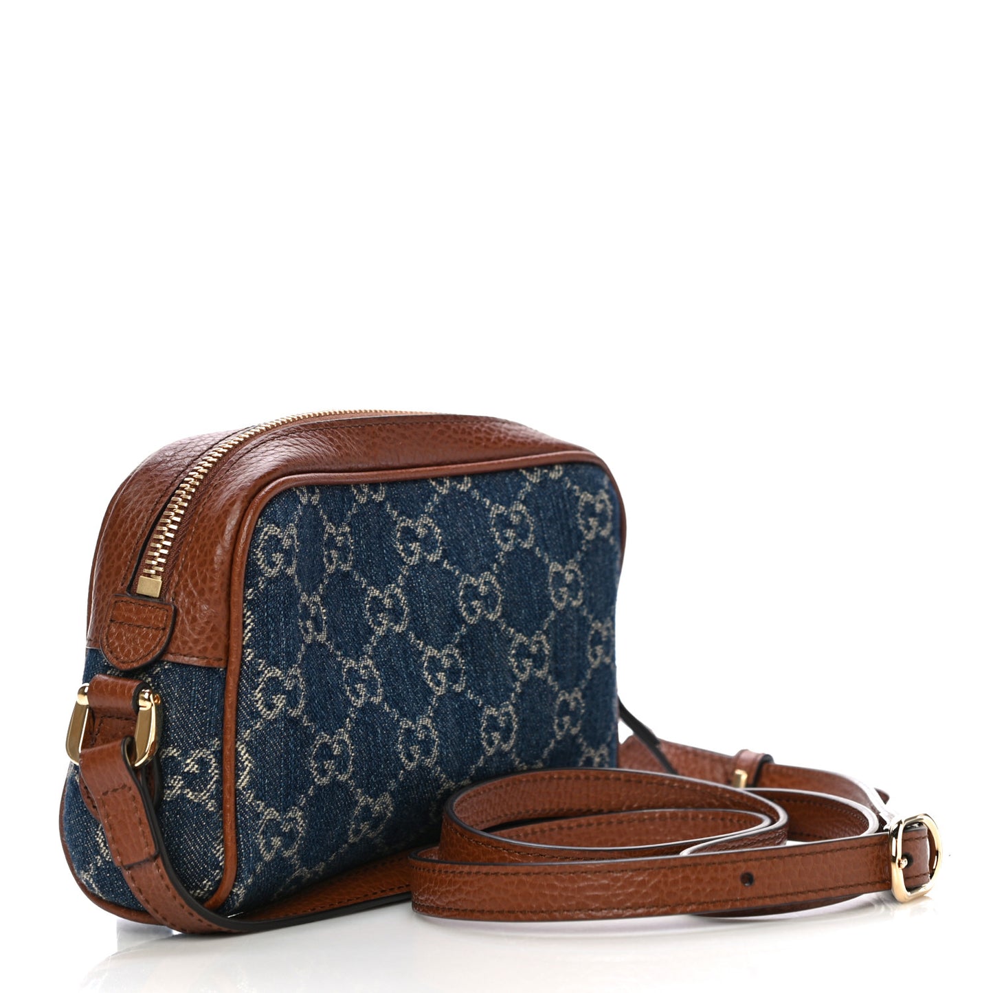 New Denim GG Monogram Dollar Calfskin Mini Ophidia Shoulder Bag Blue Tea Cuir Epilog