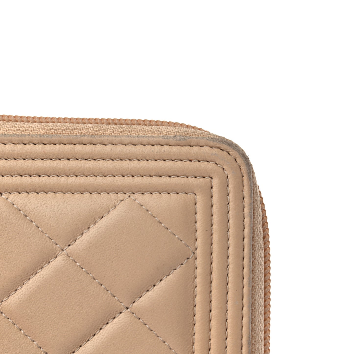 Lambskin Quilted Boy Zip Around Wallet Beige