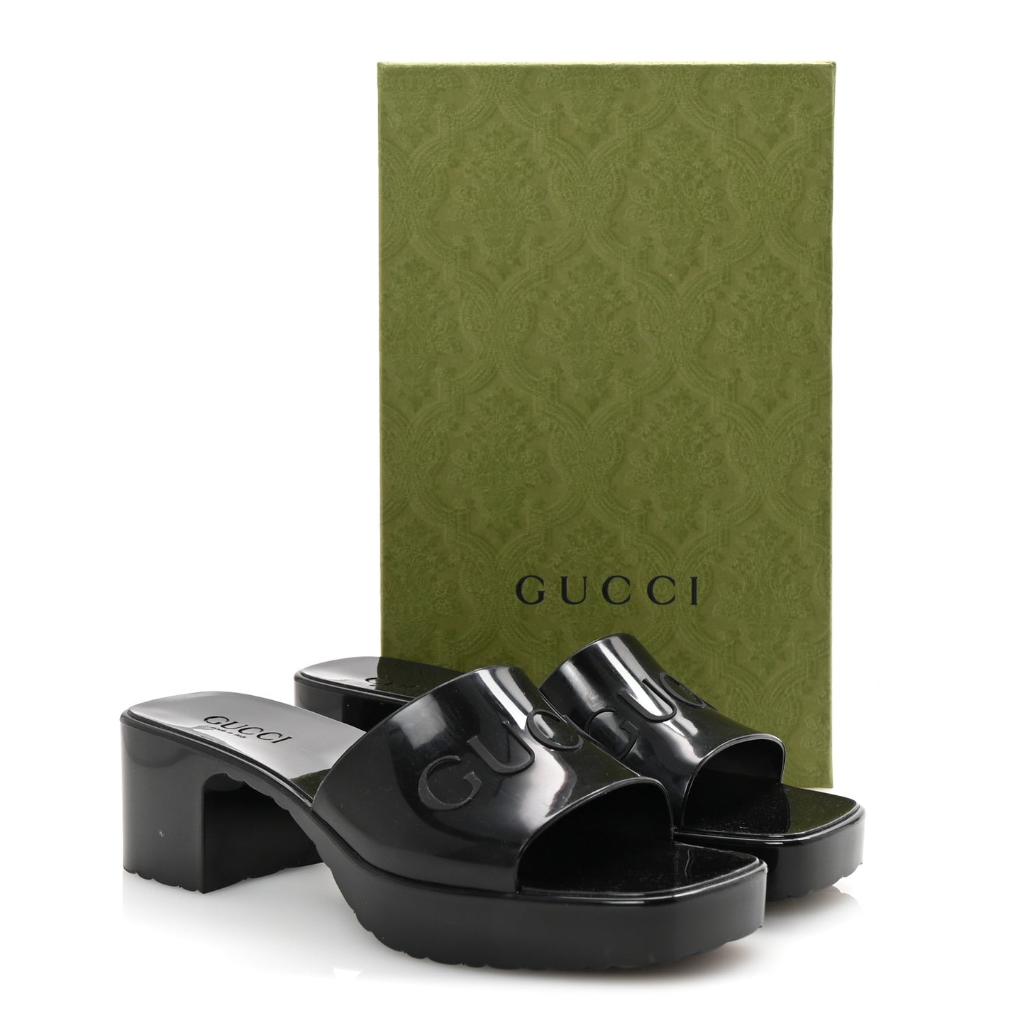 Rubber Gucci Logo Womens Platform 20/60mm Slide Sandals 39 Black