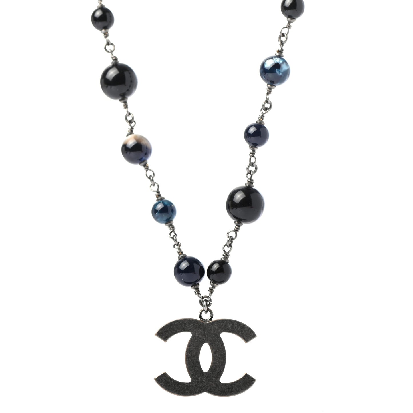 Ruthenium Beaded CC Short Necklace Black Blue