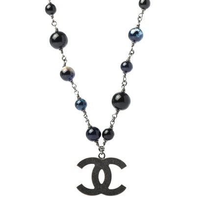 Chanel Ruthenium Beaded CC Short Necklace Black Blue 1 of 4