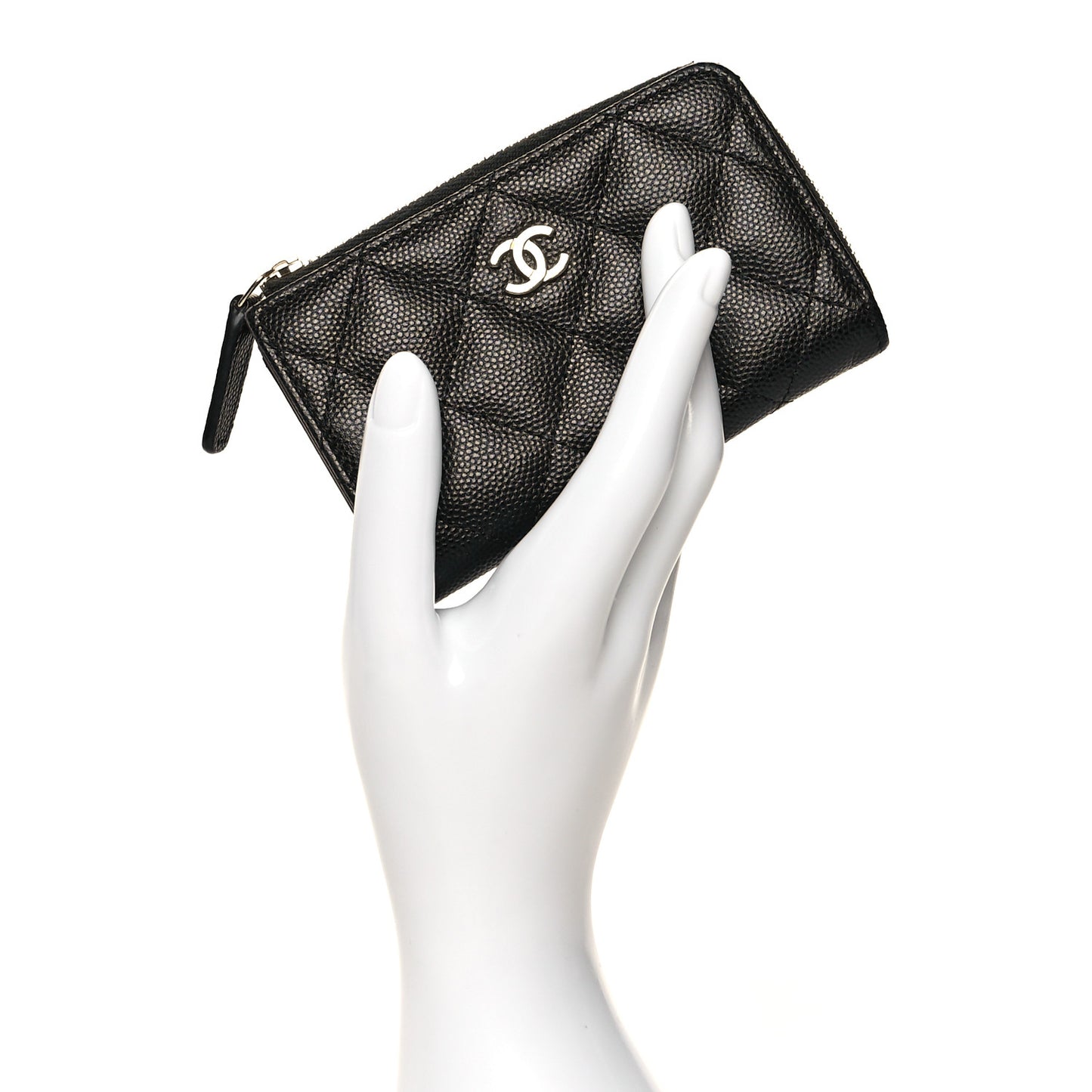 Caviar Quilted Zipped Key Holder Case Black