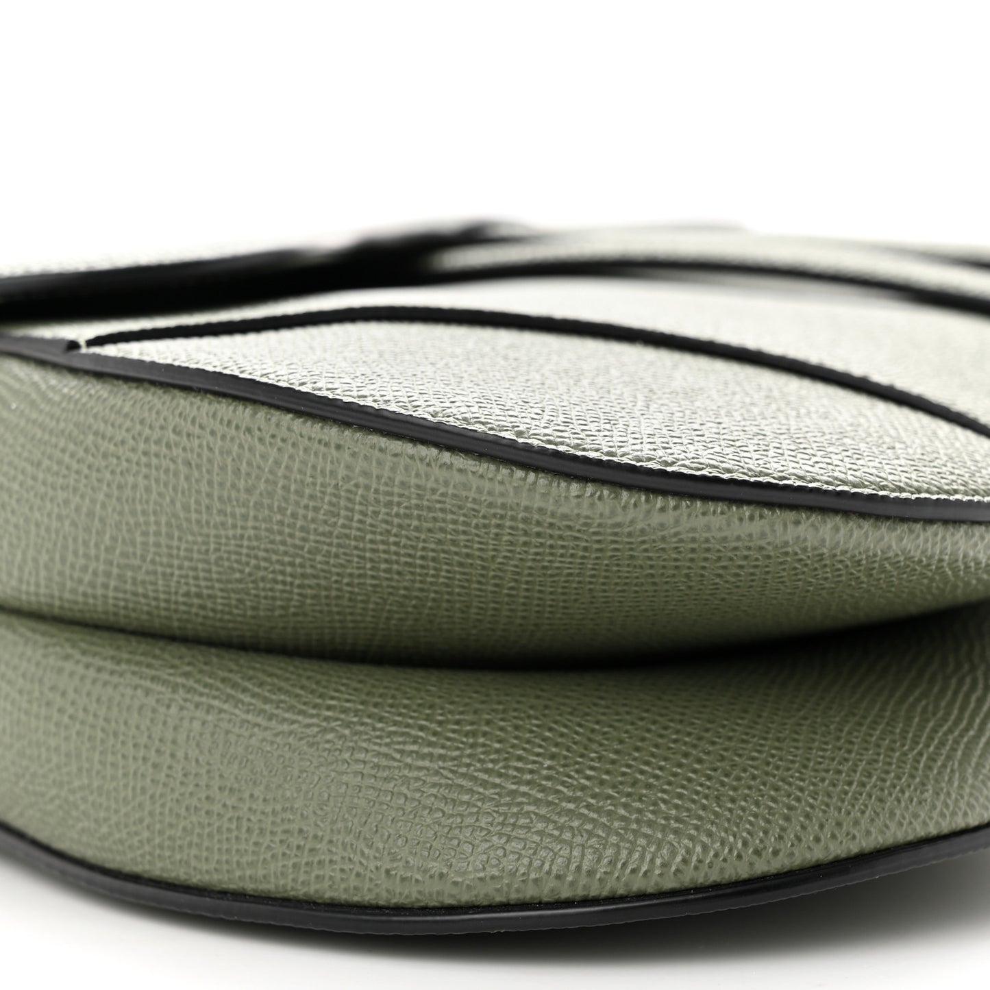 Grained Calfskin Saddle Bag With Strap Sage Green