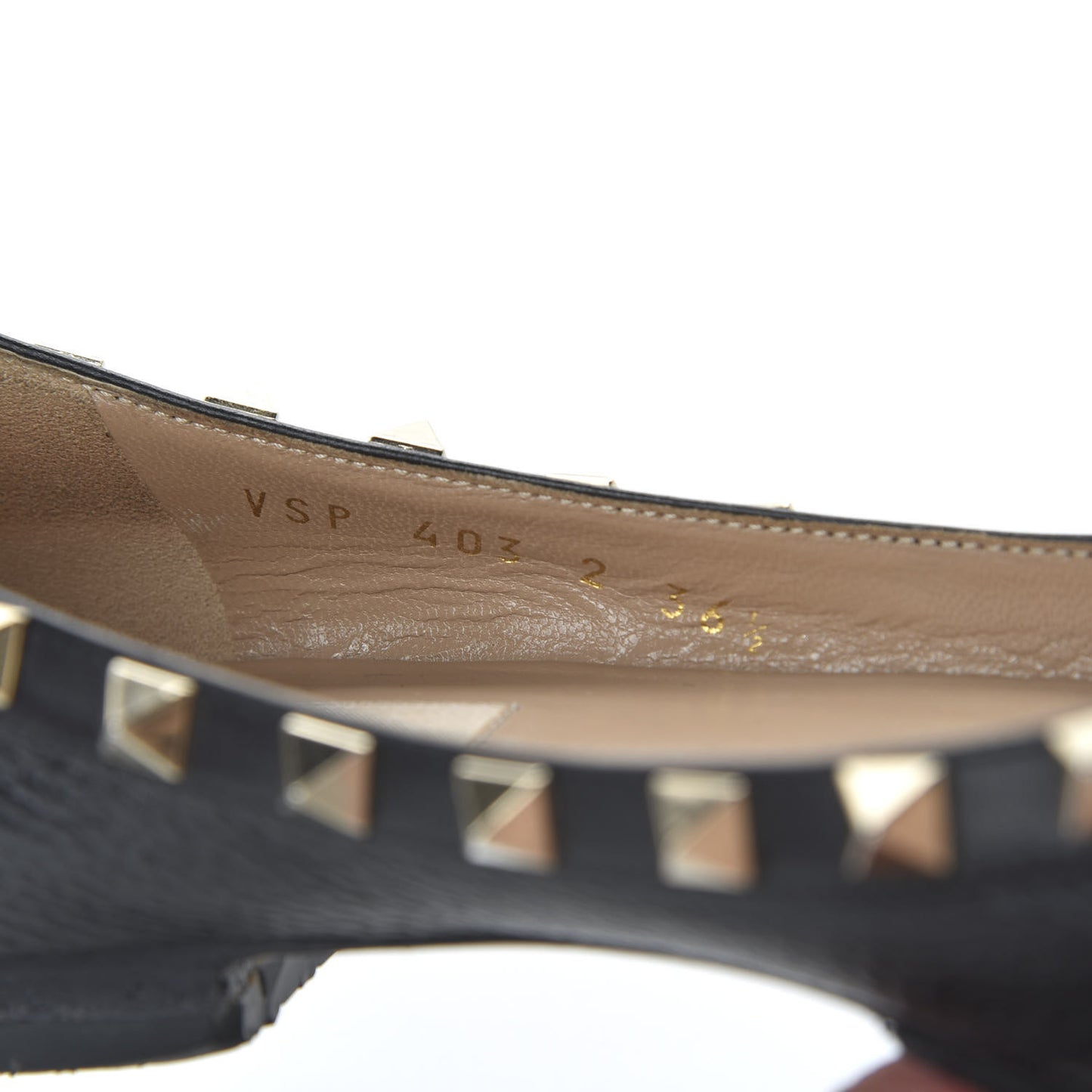 Pebbled Calfskin Rockstud Ballerina Flats 36.5 Black