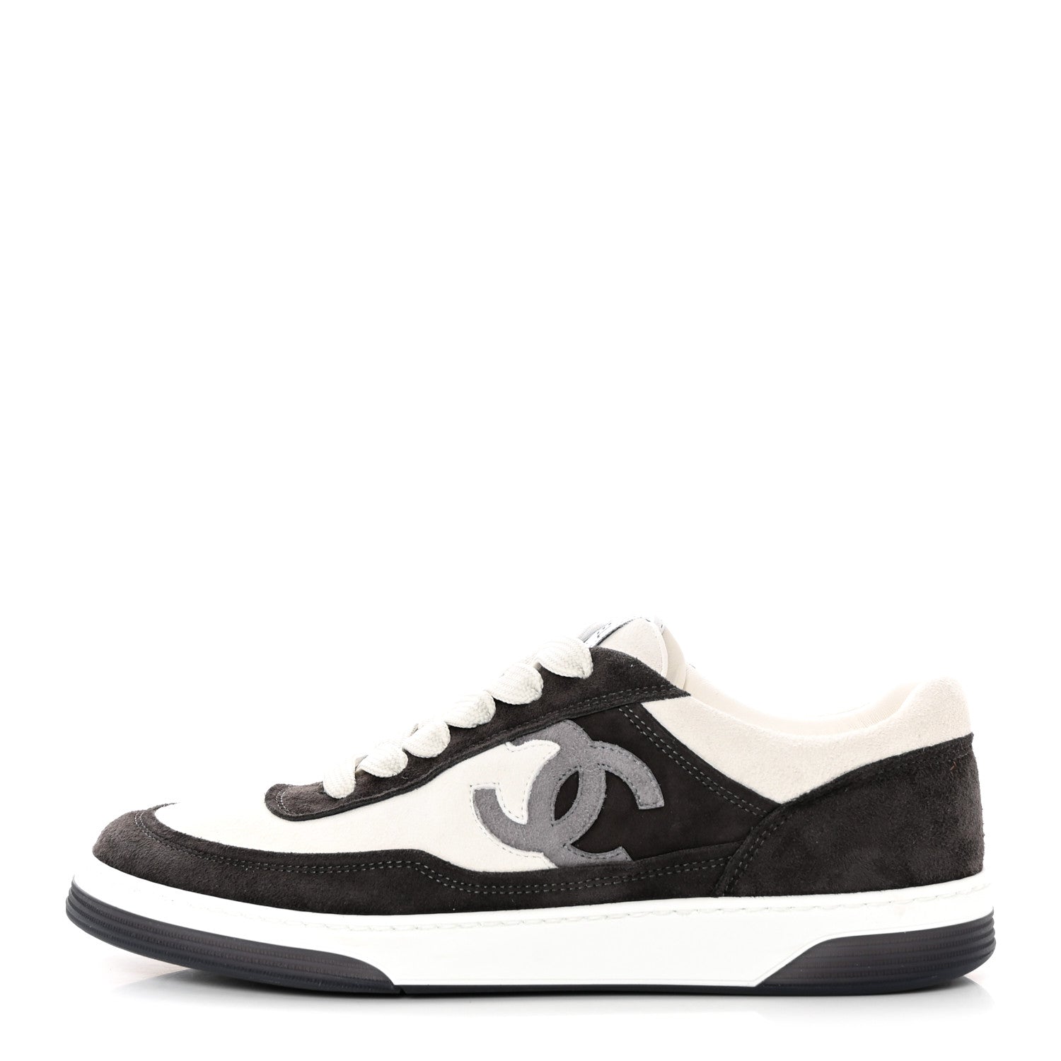 Chanel Suede Kidskin Womens CC Sneakers 39.5 Black White 1 of 8