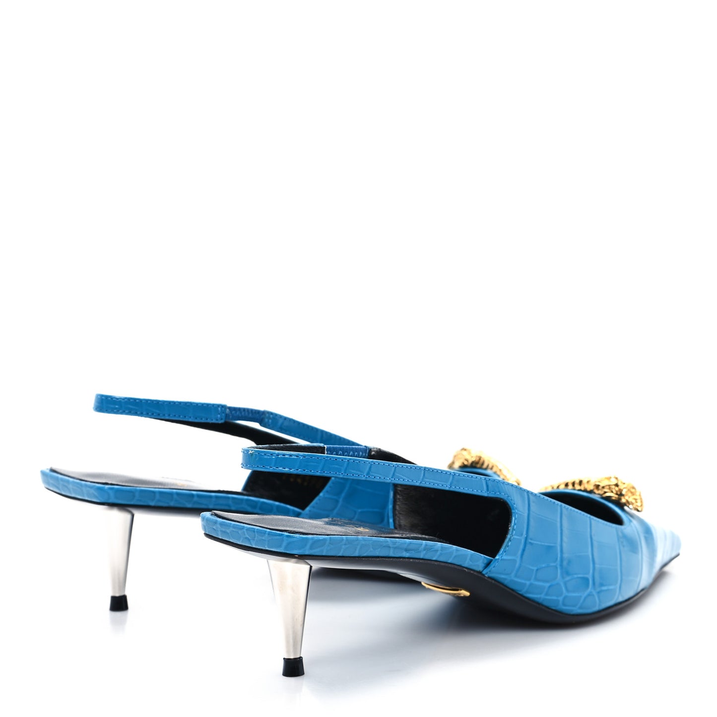 Calfskin Crocodile Print Square Slingback Pumps 37.5 Bright Sapphire