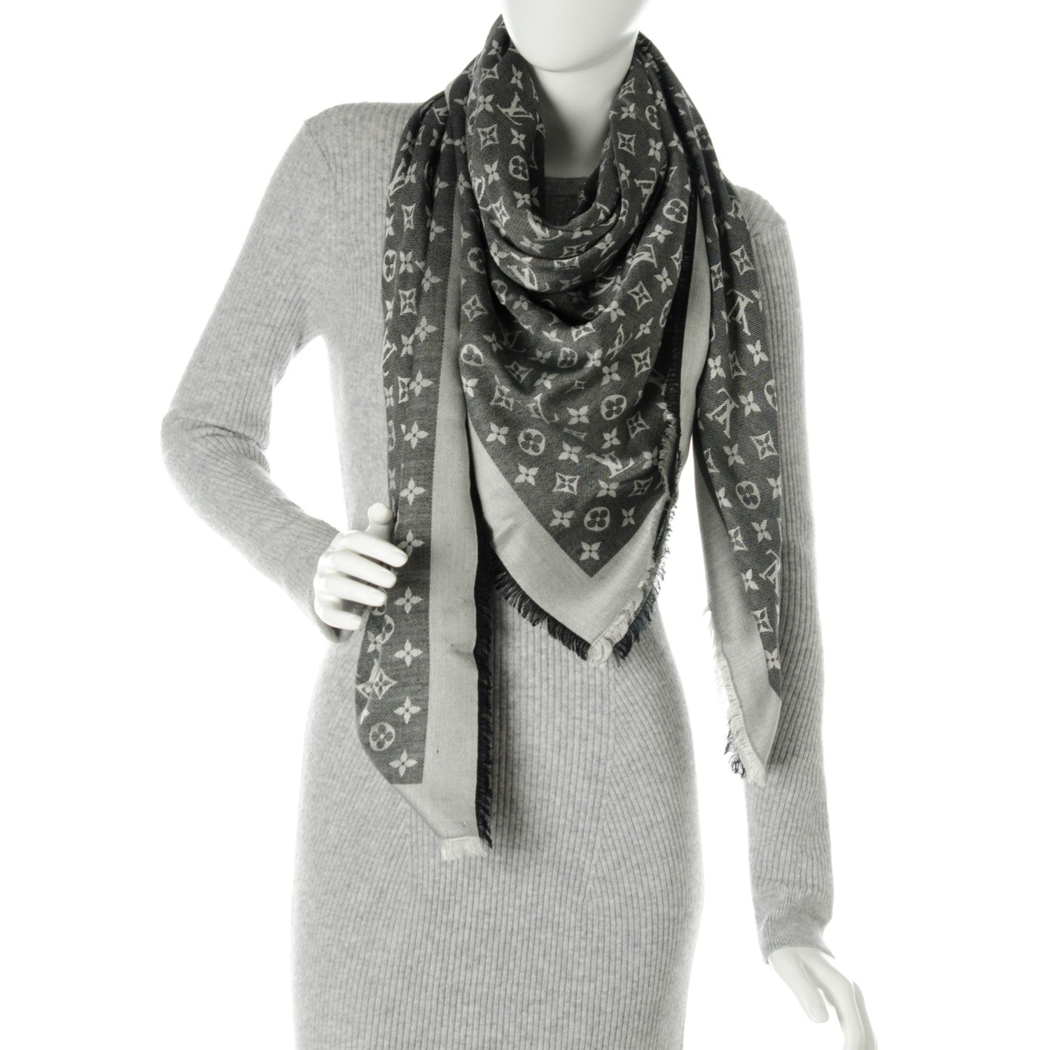 Louis Vuitton Wool Silk Monogram Denim Shawl Black 2 of 6