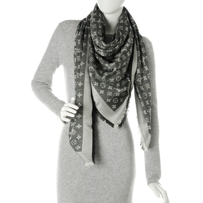 Louis Vuitton Wool Silk Monogram Denim Shawl Black 2 of 6