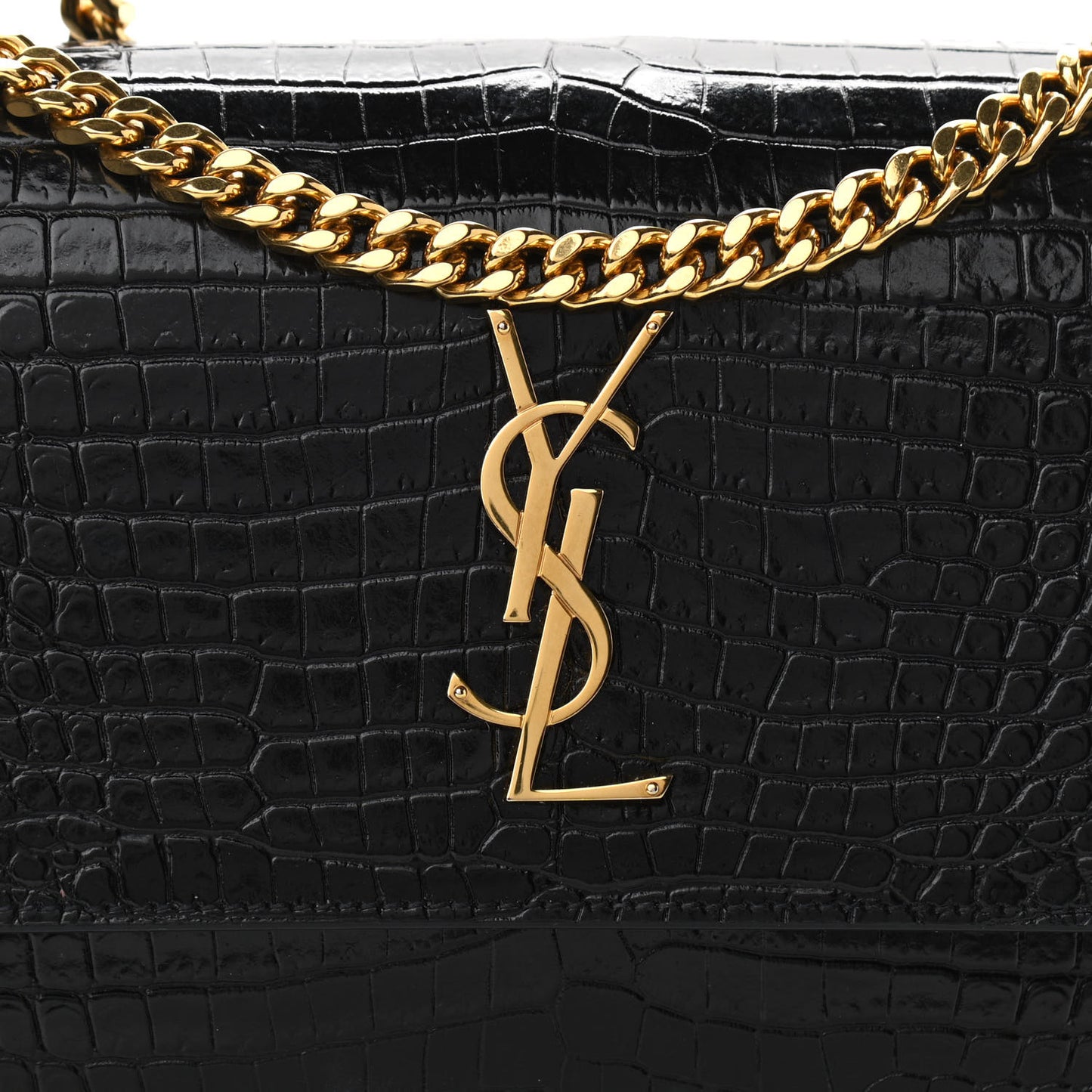 Calfskin Crocodile Embossed Medium Monogram Sunset Black
