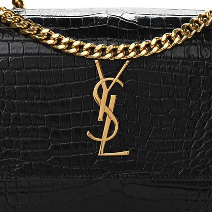 Saint Laurent Calfskin Crocodile Embossed Medium Monogram Sunset Black 7 of 9