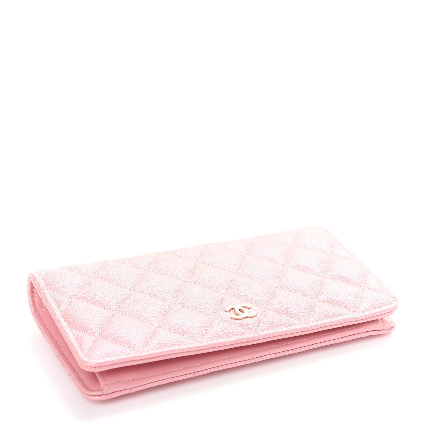 Iridescent Caviar Quilted Yen Wallet Rose Pink
