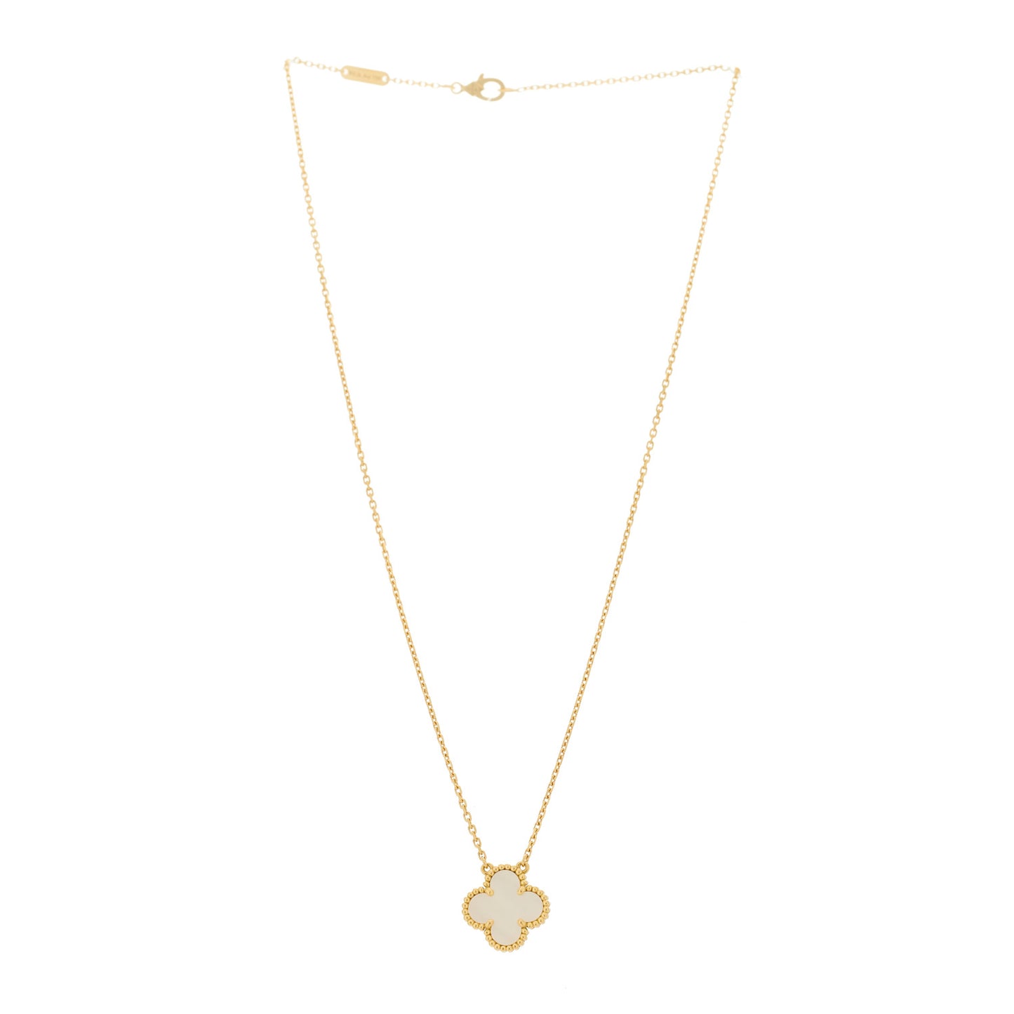 18K Yellow Gold Mother of Pearl Vintage Alhambra Pendant Necklace