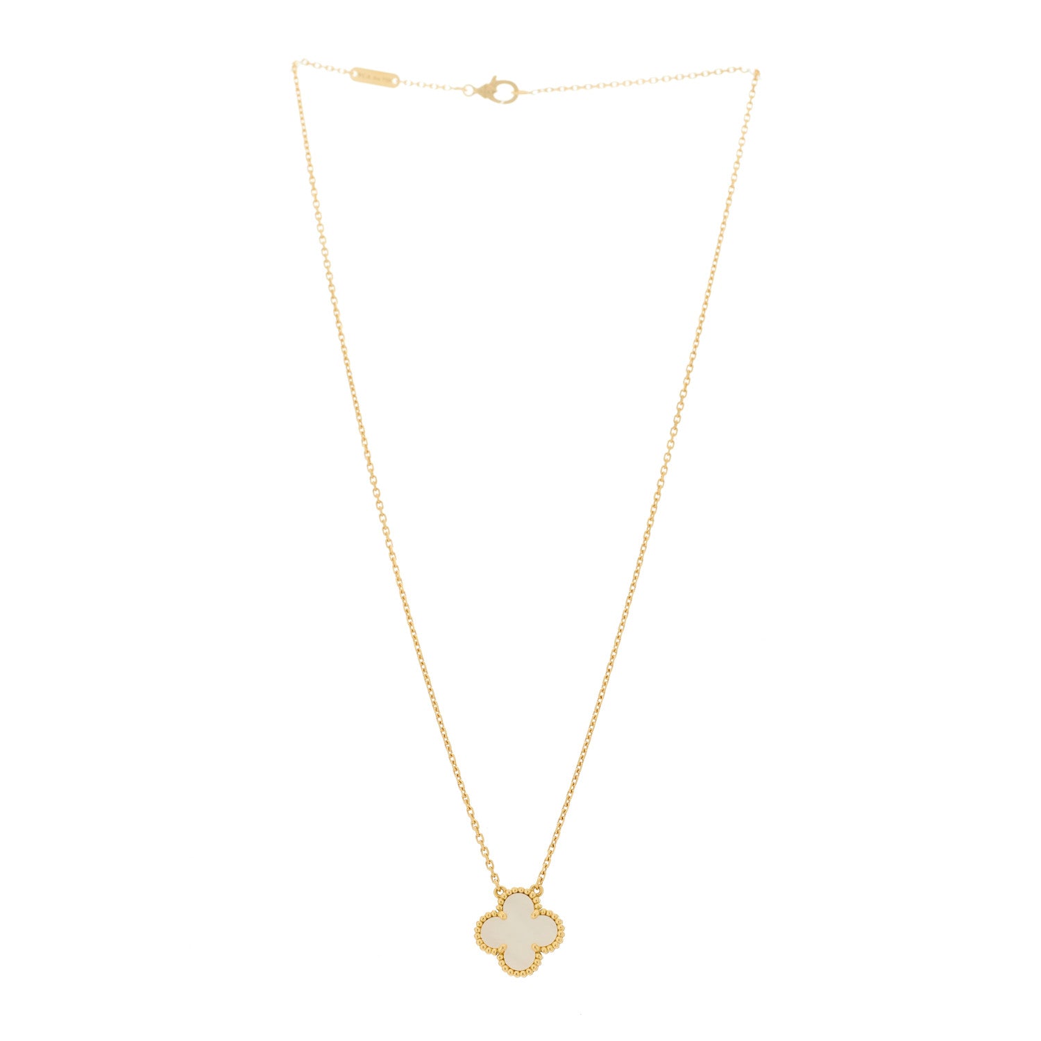 Van Cleef & Arpels 18K Yellow Gold Mother of Pearl Vintage Alhambra Pendant Necklace 2 of 6