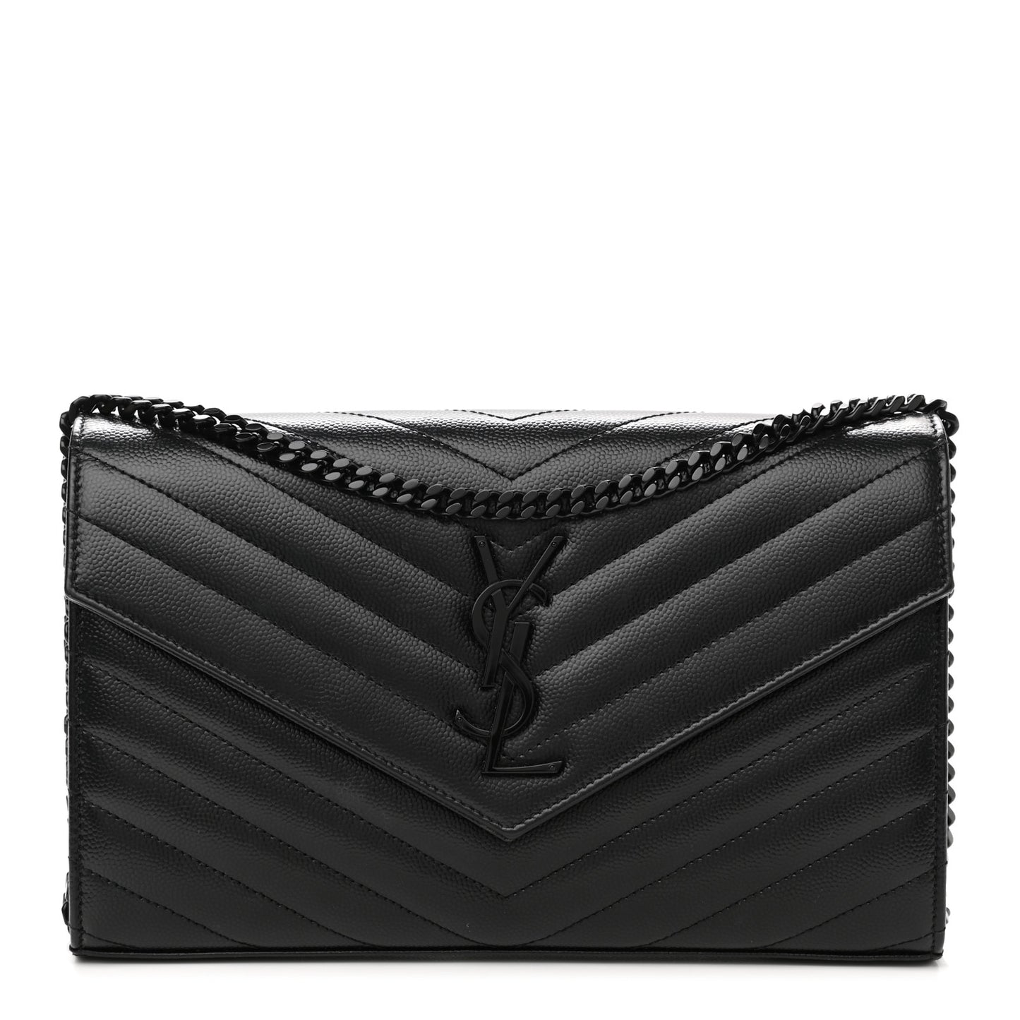 Grain De Poudre Matelasse Chevron Monogram Chain Wallet Black