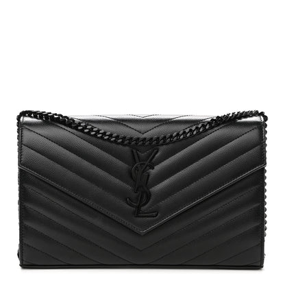Saint Laurent Grain De Poudre Matelasse Chevron Monogram Chain Wallet Black 1 of 10