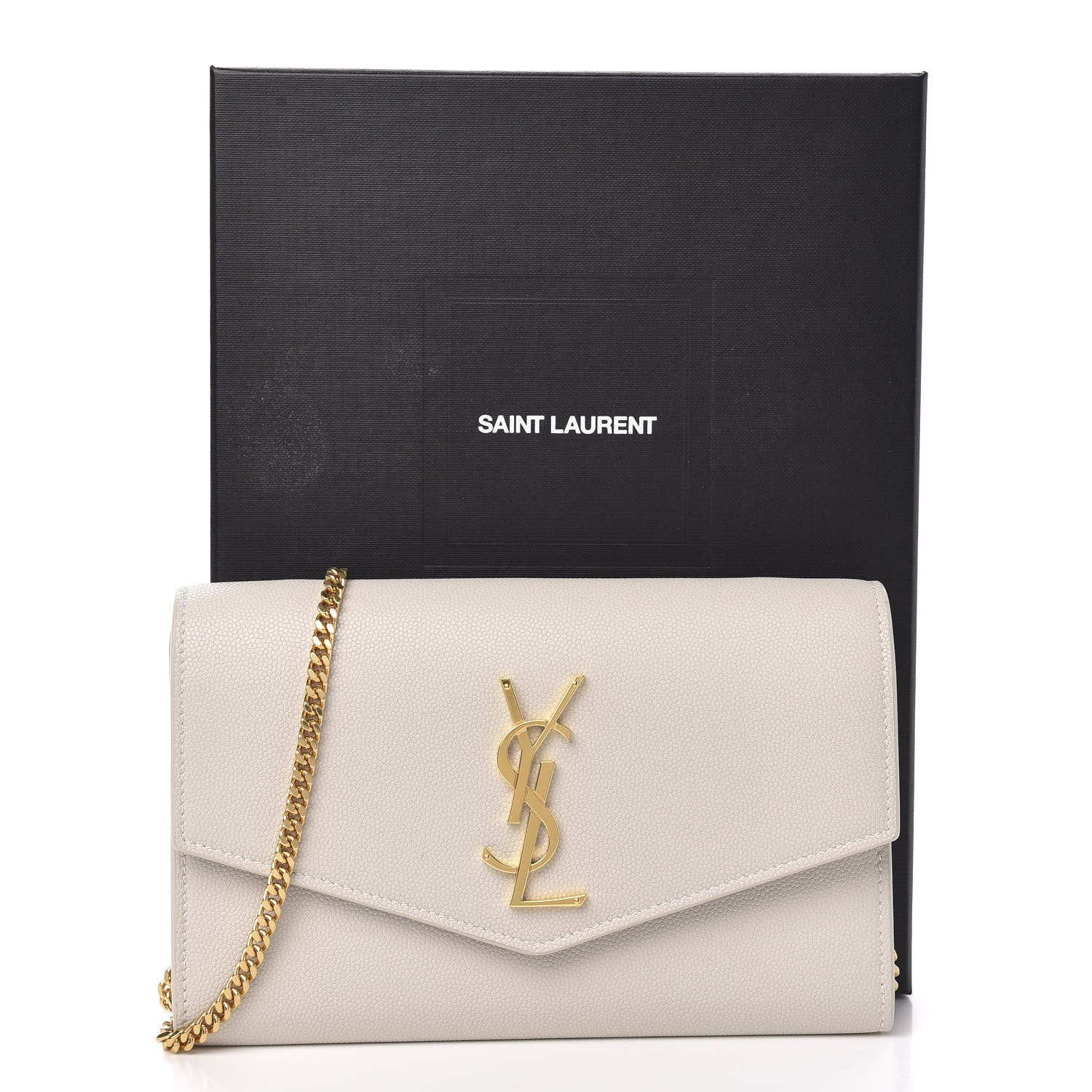 Saint Laurent Grain De Poudre Monogram Uptown Chain Wallet Dark Latte 12 of 12
