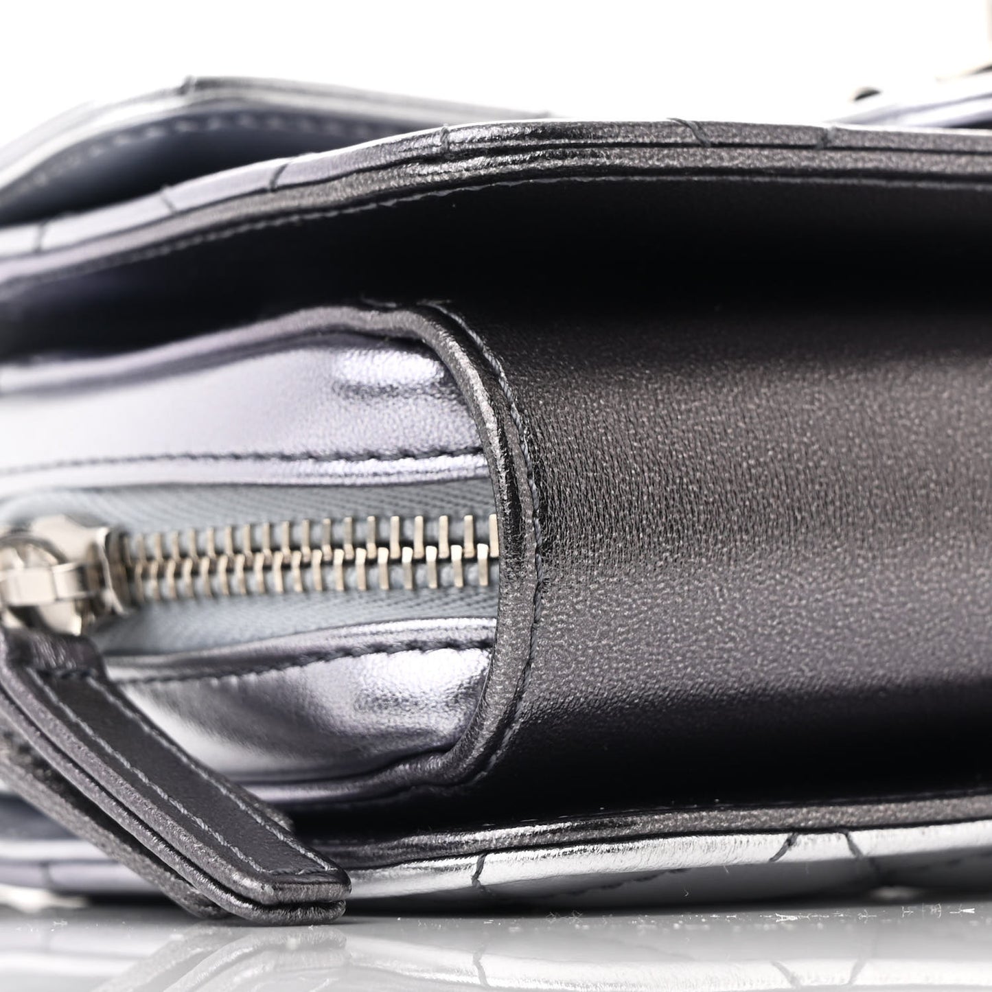 Metallic Lambskin Like A Wallet Flap Silvery Black