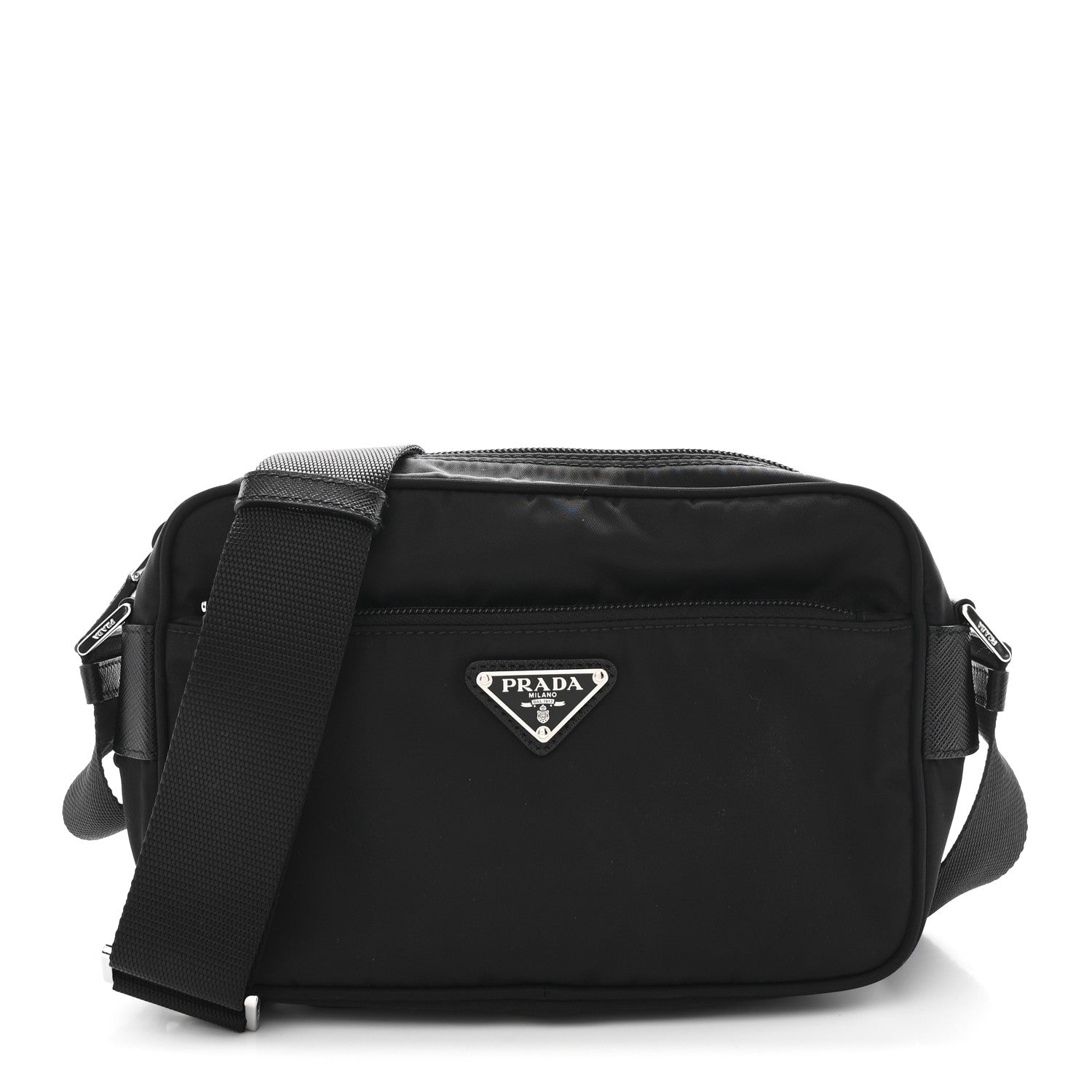 Prada Re-Nylon Vela Saffiano Pocket Double Zip Shoulder Bag Black 1 of 10