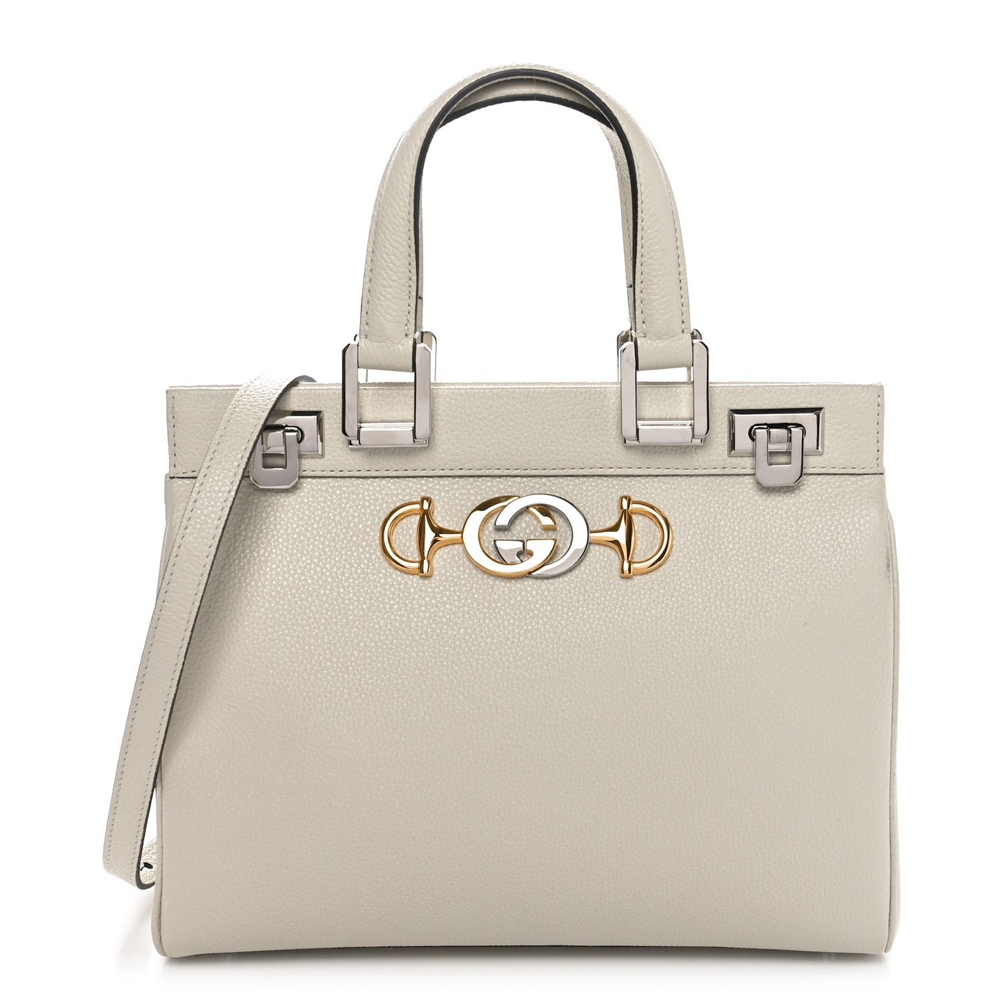 Grainy Calfskin Small Zumi Top Handle Bag Mystic White