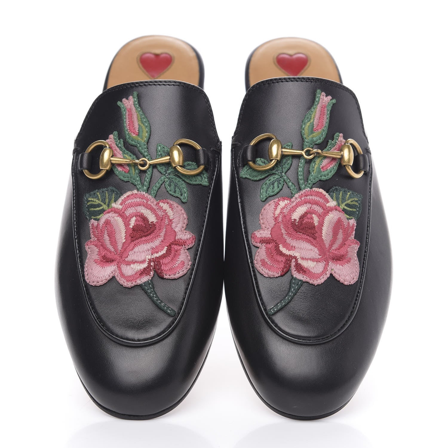 Gucci Calfskin Flower Embroidered Princetown Slippers 37 Black 3 of 11