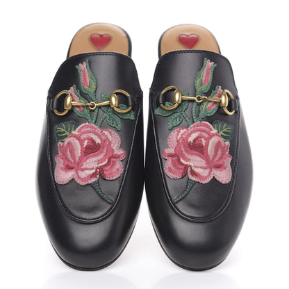 Gucci Calfskin Flower Embroidered Princetown Slippers 37 Black 3 of 11