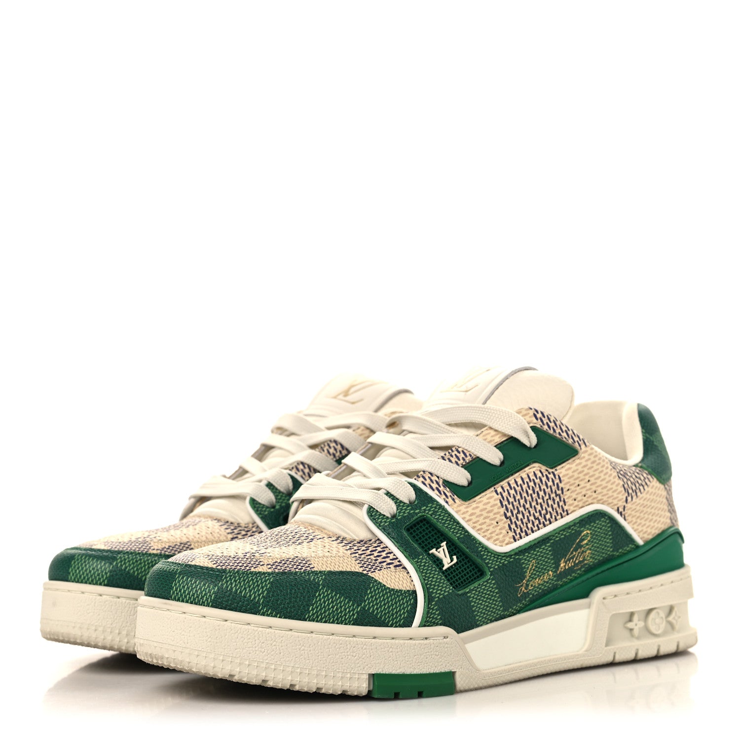 Louis Vuitton Damier Grained Calfskin Monogram Mens LV Trainer Sneakers 4 Green 4 of 8