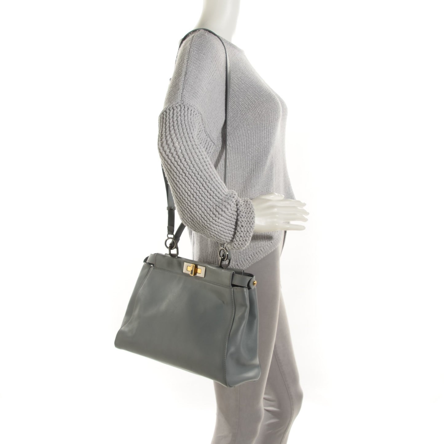 Vitello Suede Medium Peekaboo Iconic Satchel Grigio Chiaro