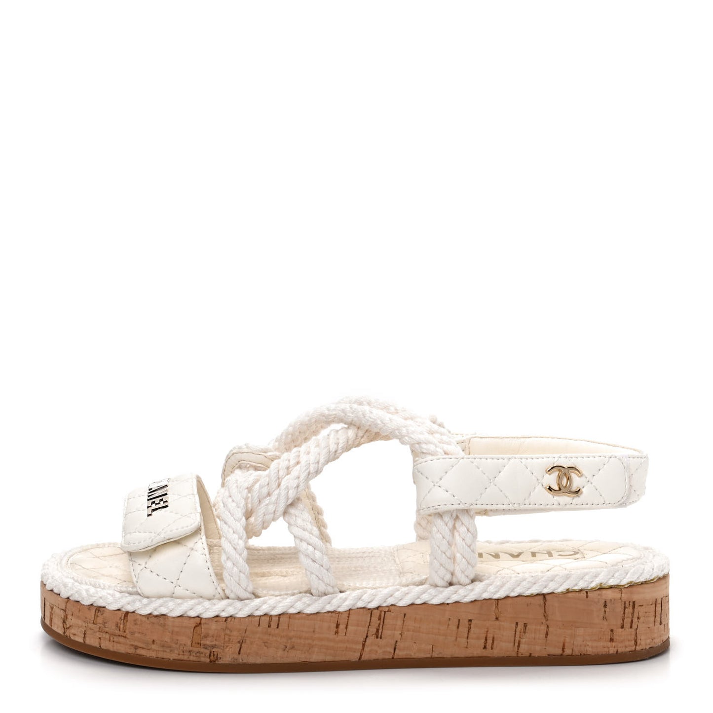 Cord Lambskin Quilted Logo Sandals 36 White