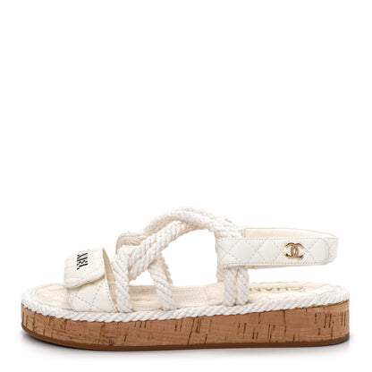 Chanel Cord Lambskin Quilted Logo Sandals 36 White 1 of 11