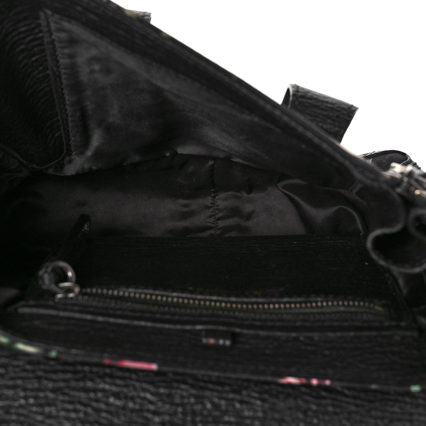 Textured Calfskin Canvas Mini Floral Pashli Satchel Black Multicolor