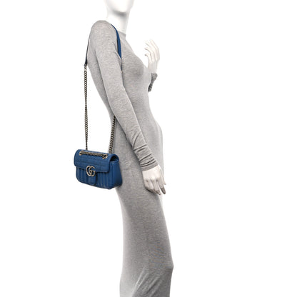 Gucci Calfskin Matelasse Aria Mini GG Marmont Shoulder Bag Clear Blue 2 of 11