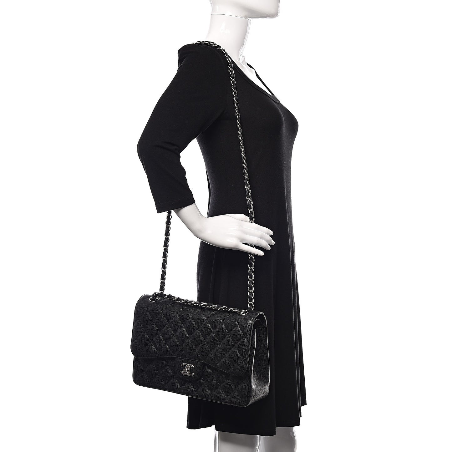 Caviar Quilted Jumbo Double Flap Black