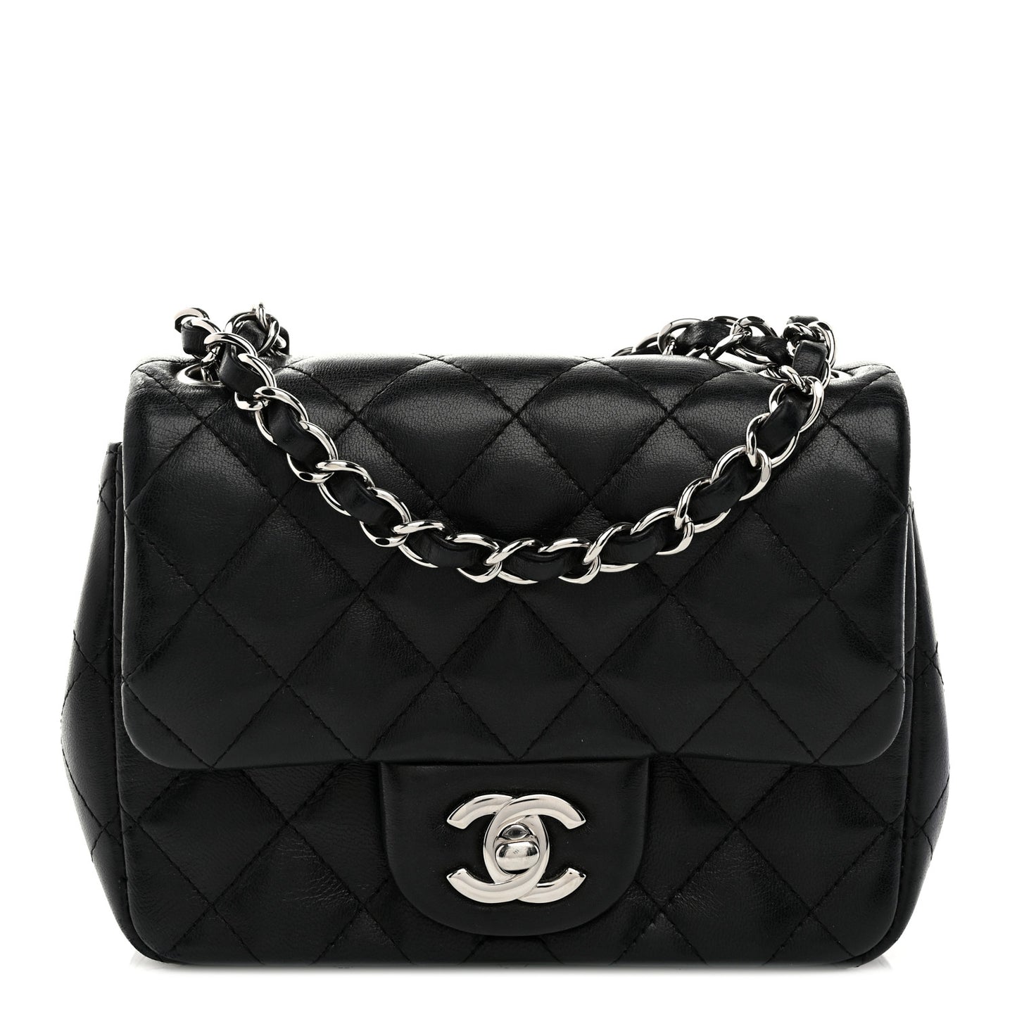 Lambskin Quilted Mini Square Flap Black