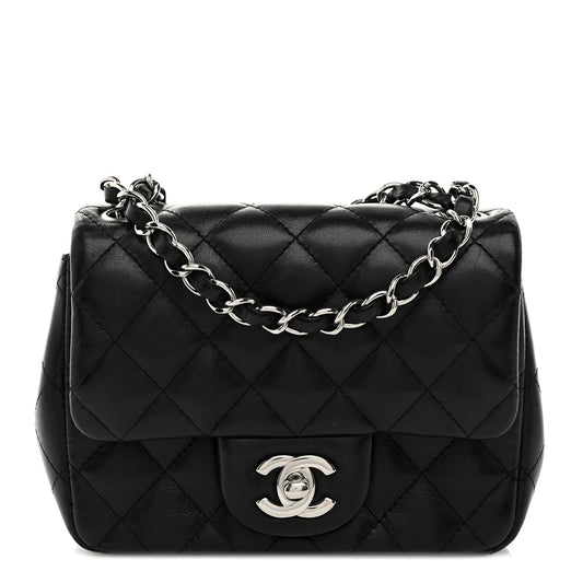 Lambskin Quilted Mini Square Flap Black