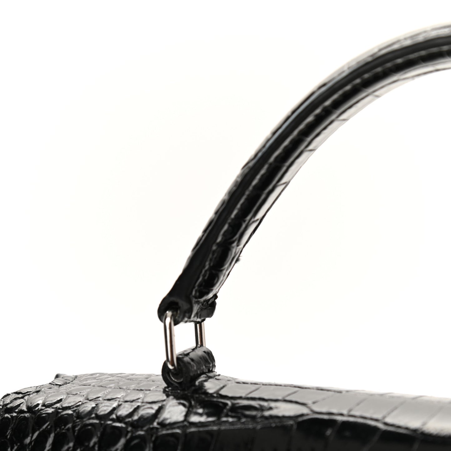 Calfskin Crocodile Embossed Medium Classic Monogram Cassandra Top Handle Black Rouge Legion