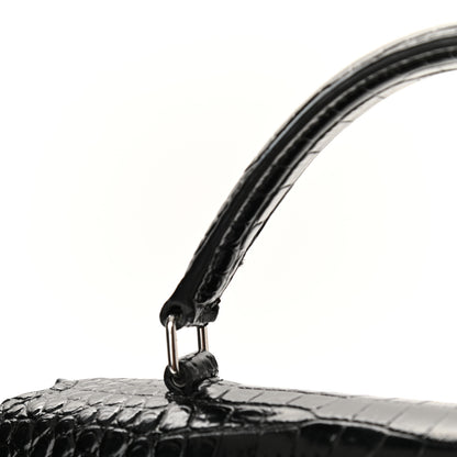 Saint Laurent Calfskin Crocodile Embossed Medium Classic Monogram Cassandra Top Handle Black Rouge Legion 10 of 12