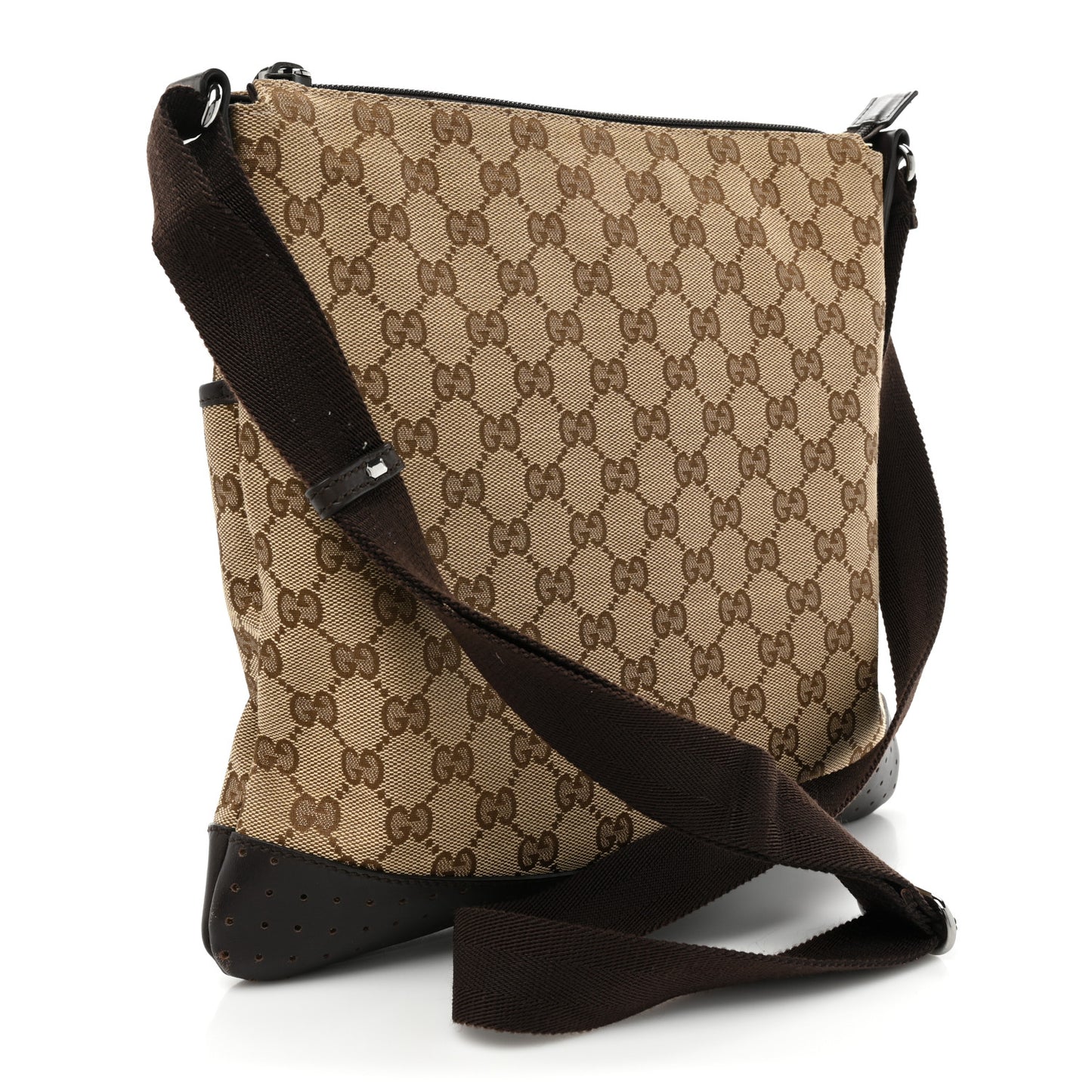 Monogram Calfskin Perforated Medium Flat Messenger Bag Dark Brown