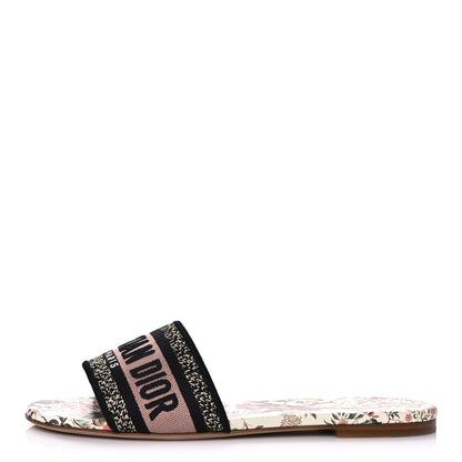 Christian Dior Canvas Jardin d’Hiver Embroidered Dway Flat Slide Sandals 39 White Multicolor 1 of 7