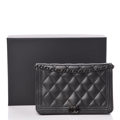 Chanel Caviar Quilted Boy Wallet On Chain WOC So Black 14 of 14