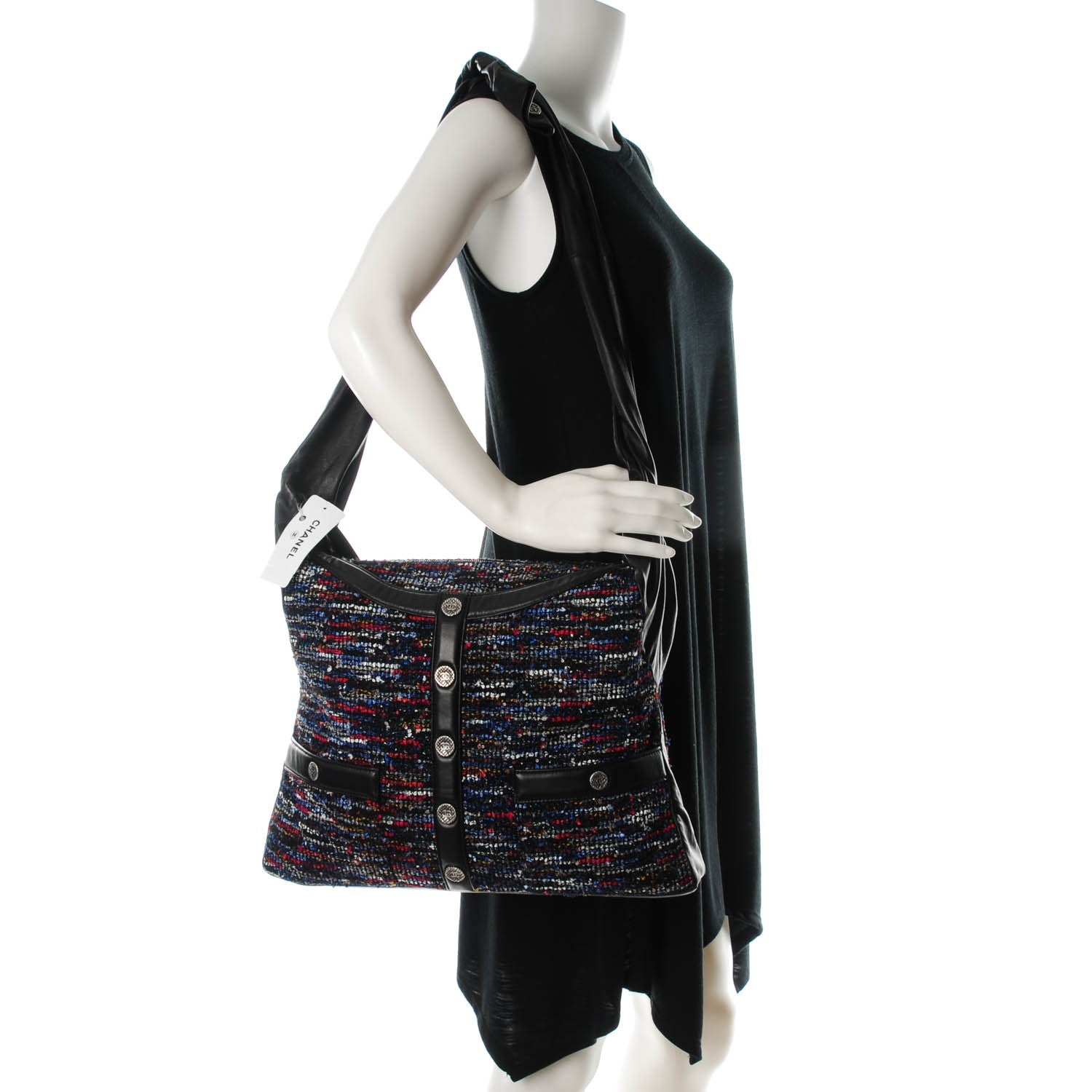 Chanel Tweed Lambskin Large Girl Bag Multicolor Black 2 of 7