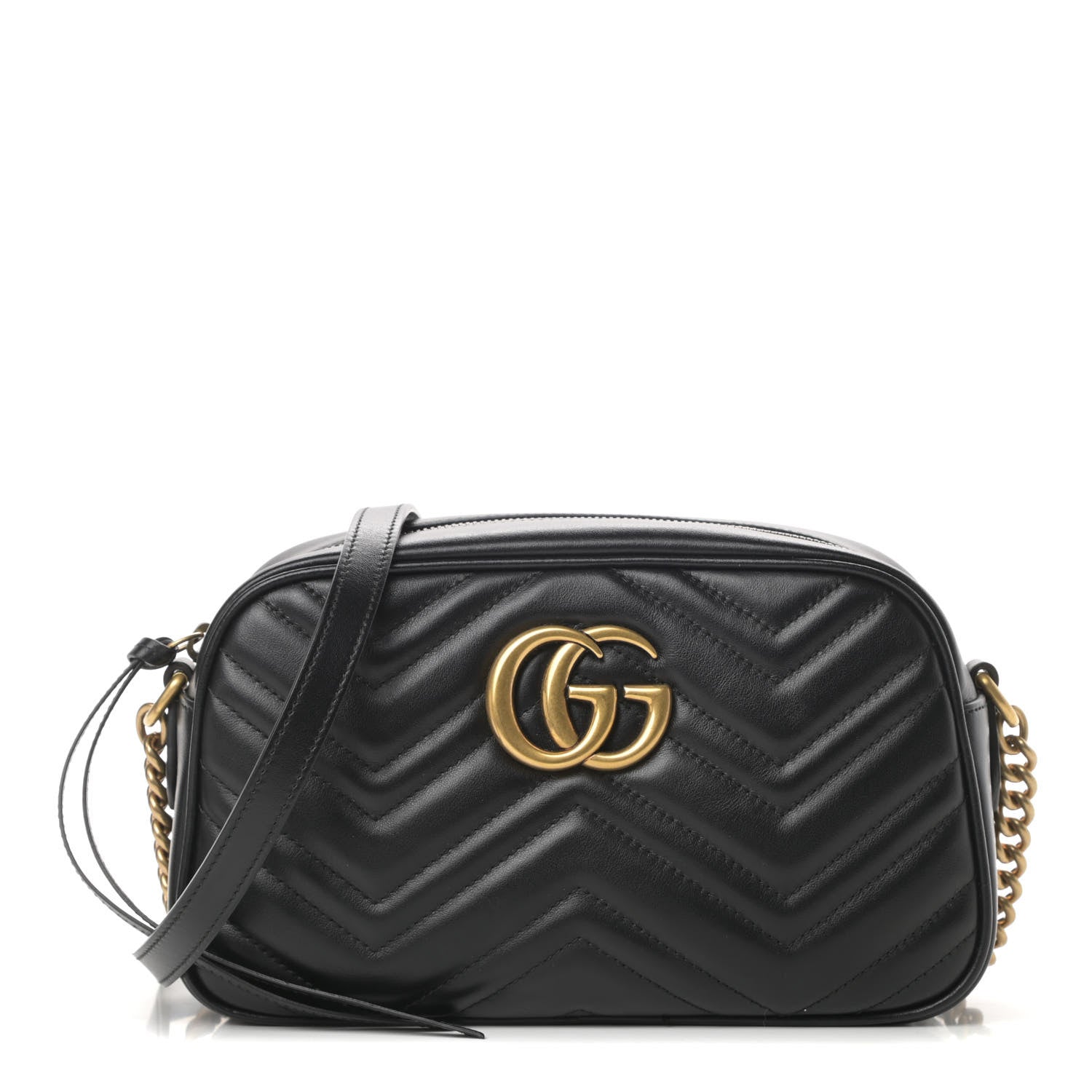 Gucci Calfskin Matelasse Small GG Marmont Chain Shoulder Bag Black 1 of 11