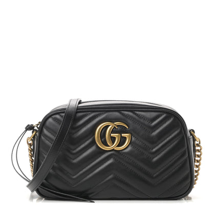 Gucci Calfskin Matelasse Small GG Marmont Chain Shoulder Bag Black 1 of 11